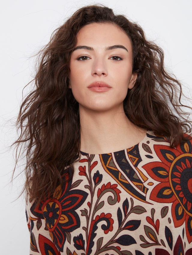 Charlie B Print Sweater w/ Side Buttons