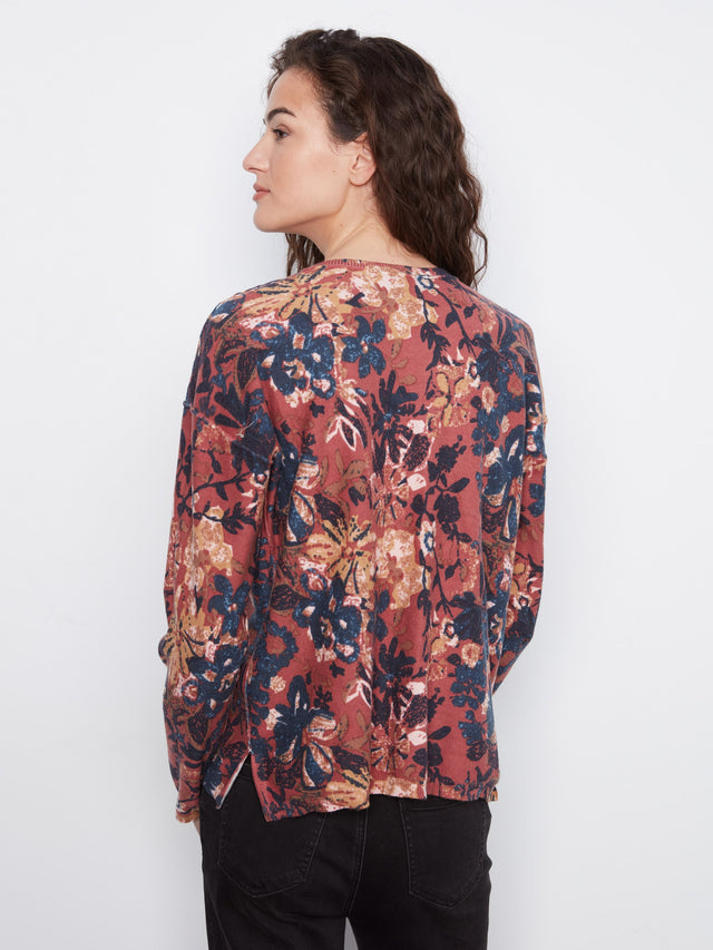 Charlie B Reversible Floral V-Neck Sweater