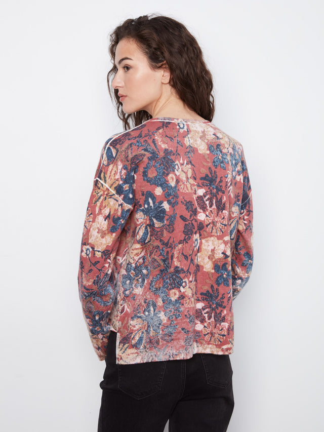 Charlie B Reversible Floral V-Neck Sweater