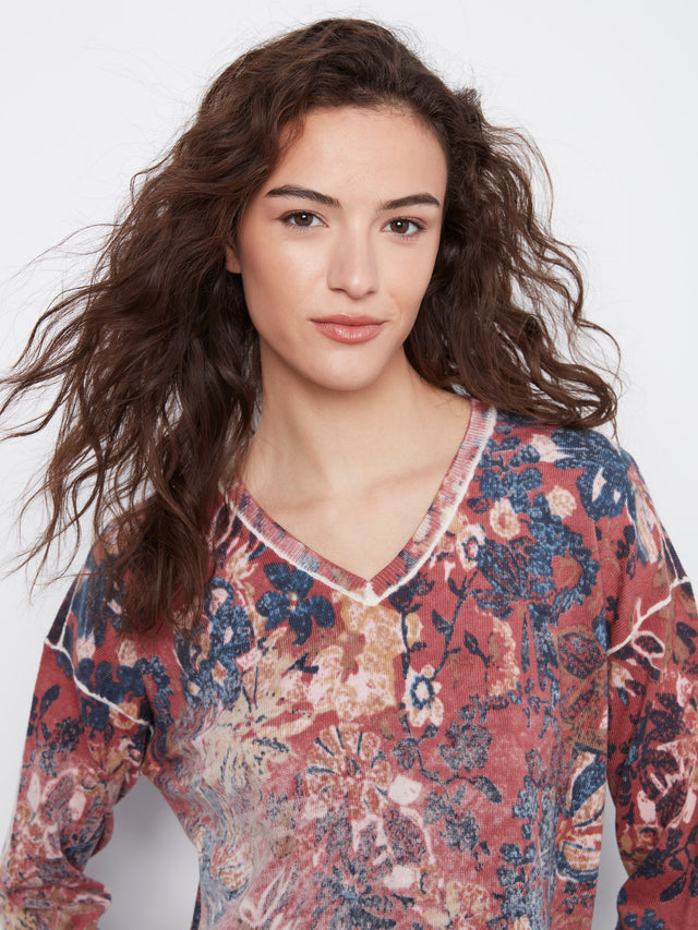 Charlie B Reversible Floral V-Neck Sweater