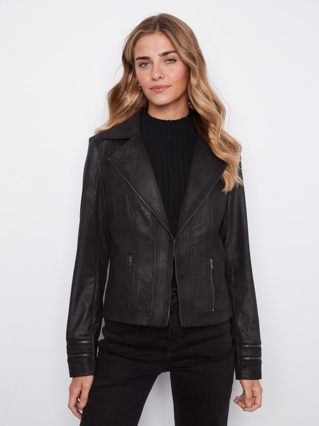 Charlie B Foiled Faux Leather Jacket