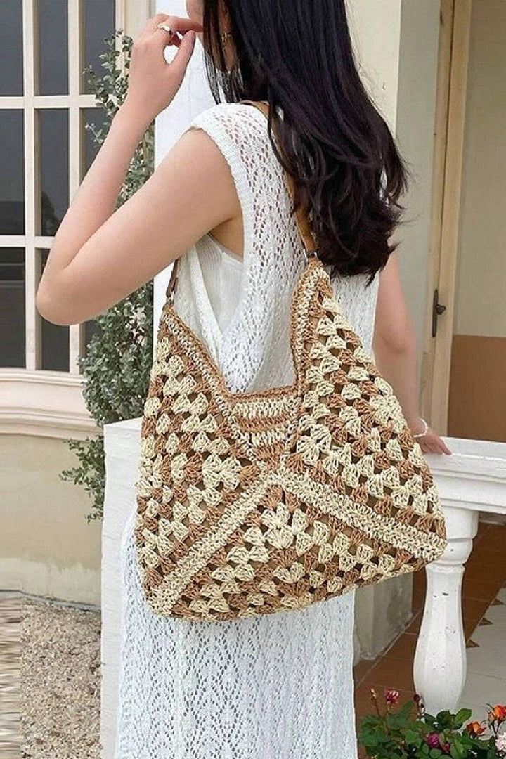 Vintage Woven Straw Crochet Shoulder Bag
