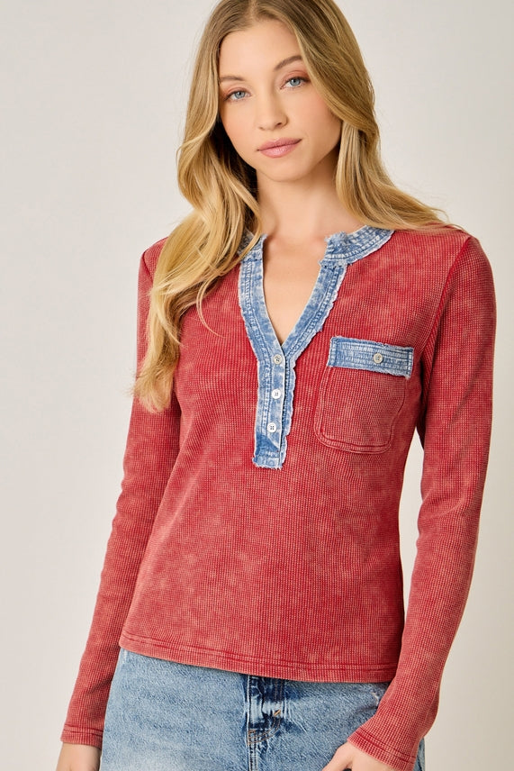 Denim Trim Henley