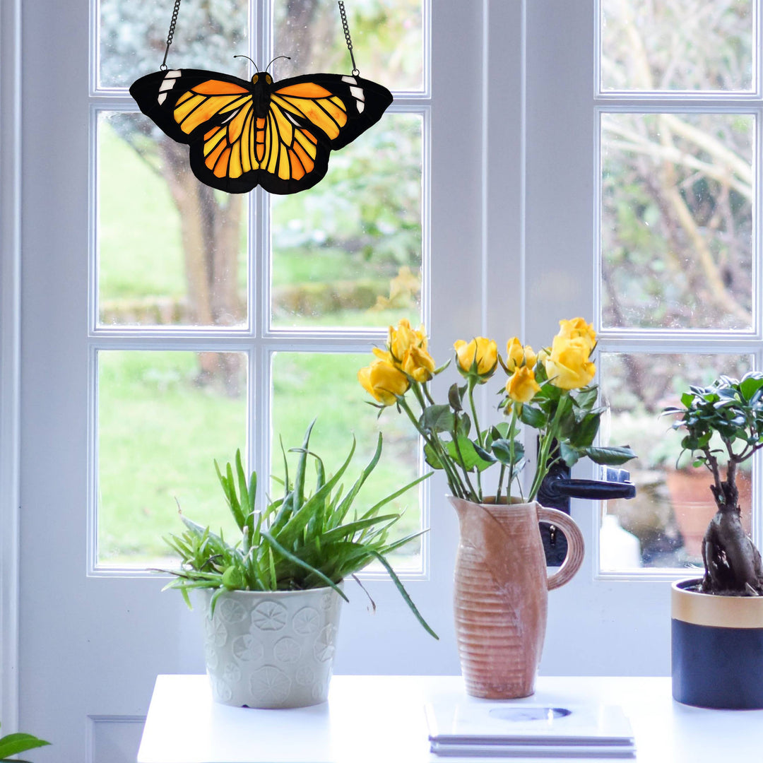 Monarch Butterfly Stained Glass Panel