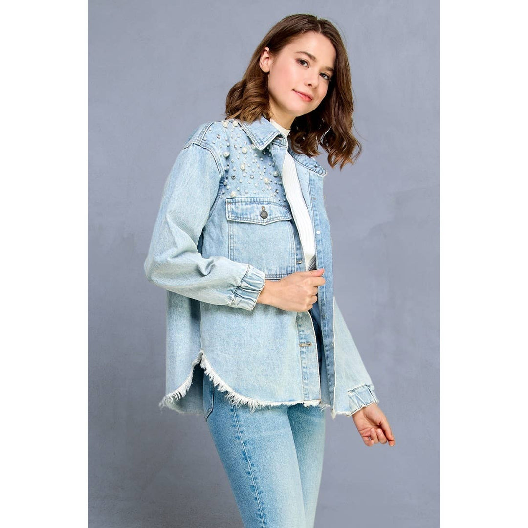 Pearl and Rhinestone Denim Shacket