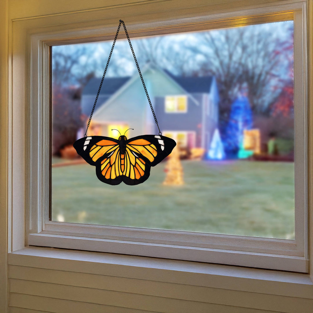Monarch Butterfly Stained Glass Panel