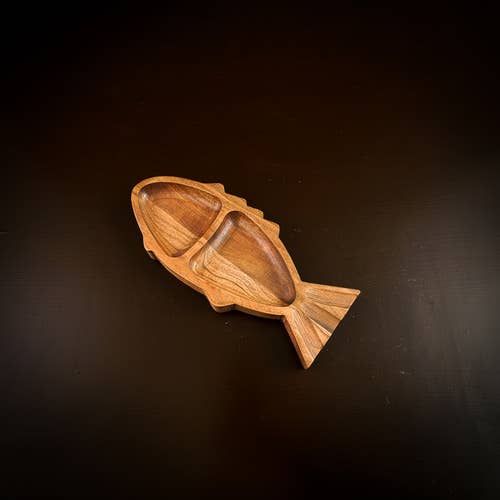 Small 2-Section Wood Fish Tray