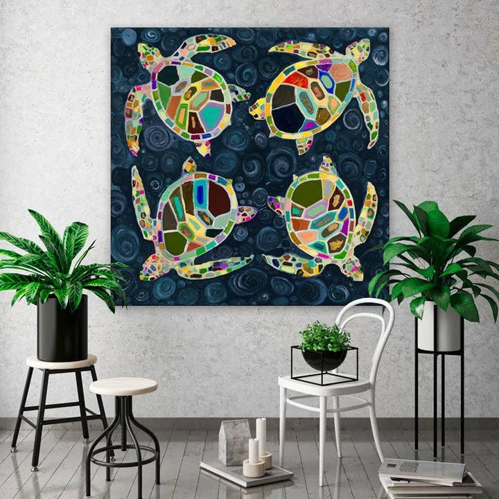 Four Sea Turtles Stretched Canvas