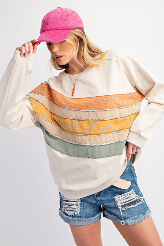 Easel Mineral Wash stripe retro top