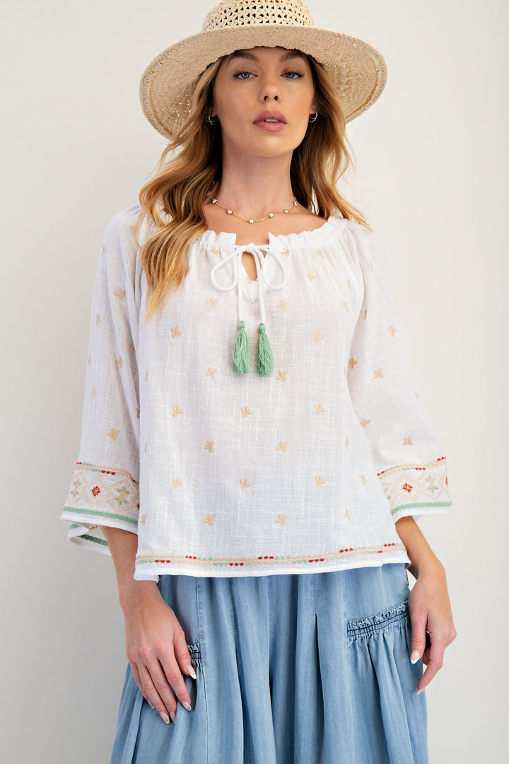 Easel Embroidered Peasant Blouse