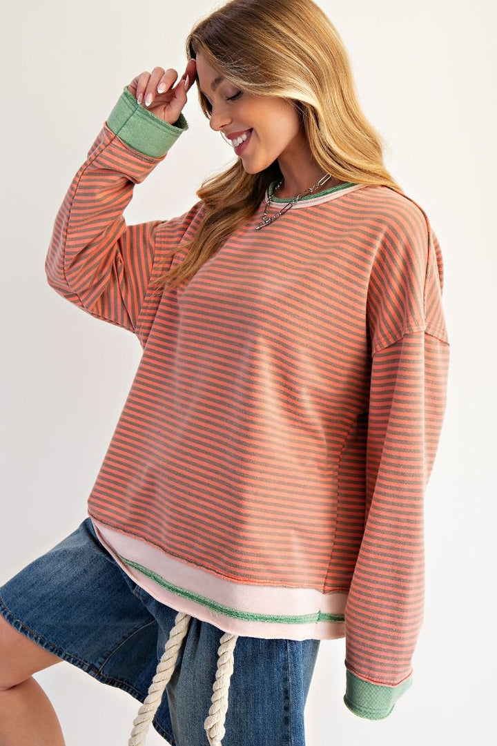Easel Striped French Terry Top