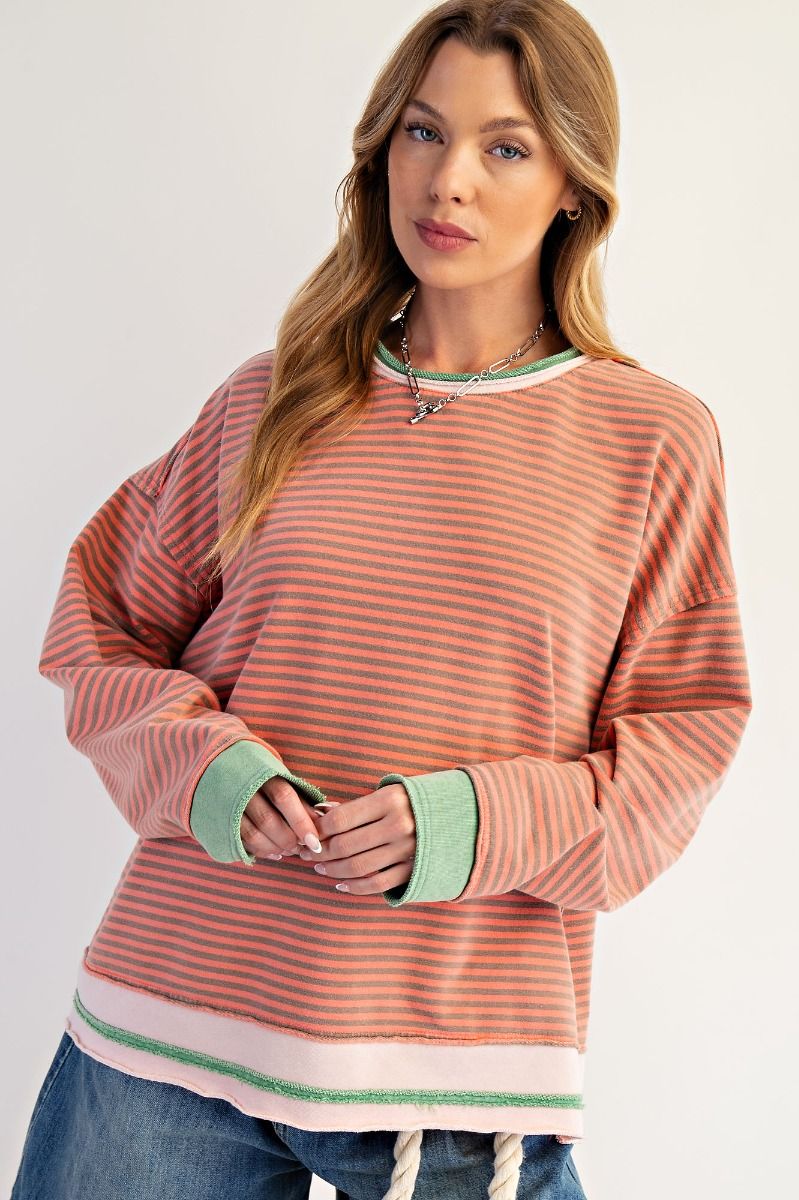 Easel Striped French Terry Top