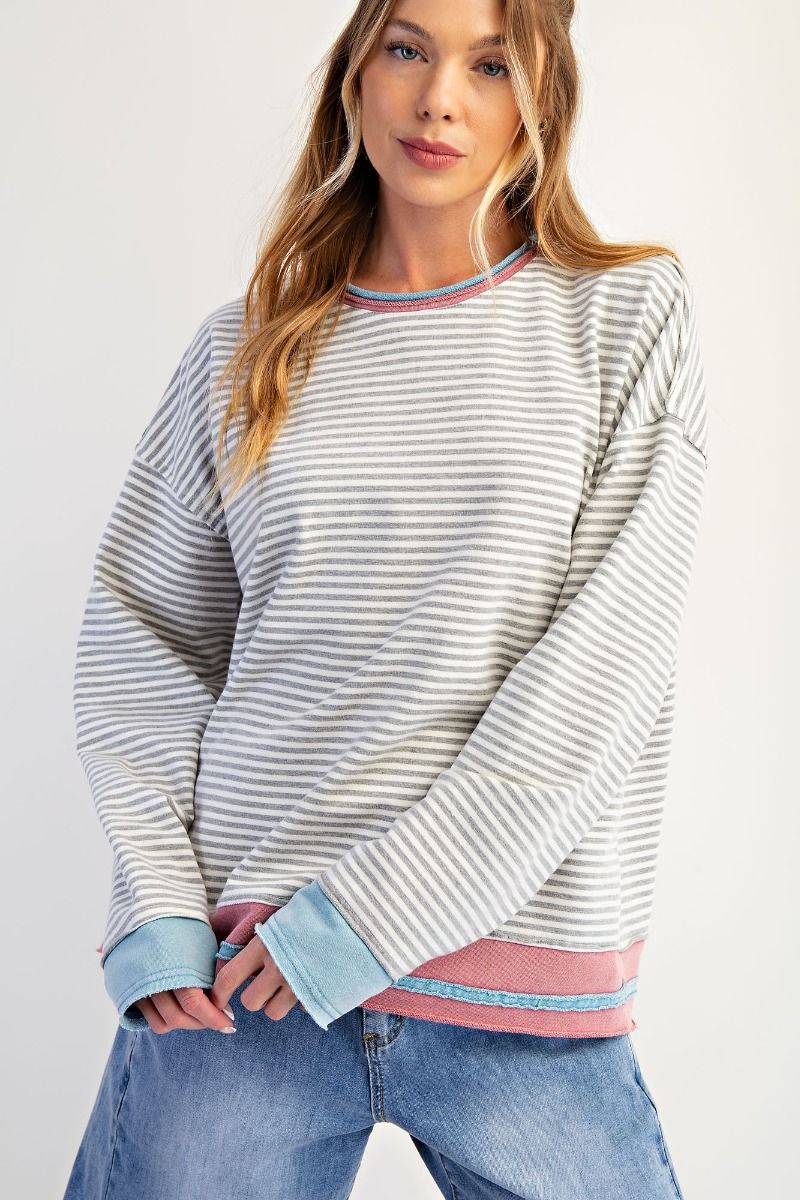 Easel Striped French Terry Top