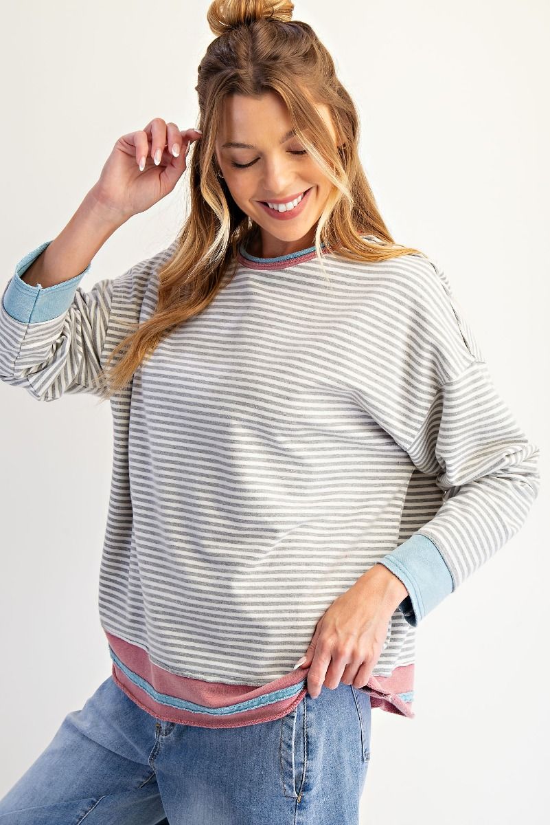 Easel Striped French Terry Top