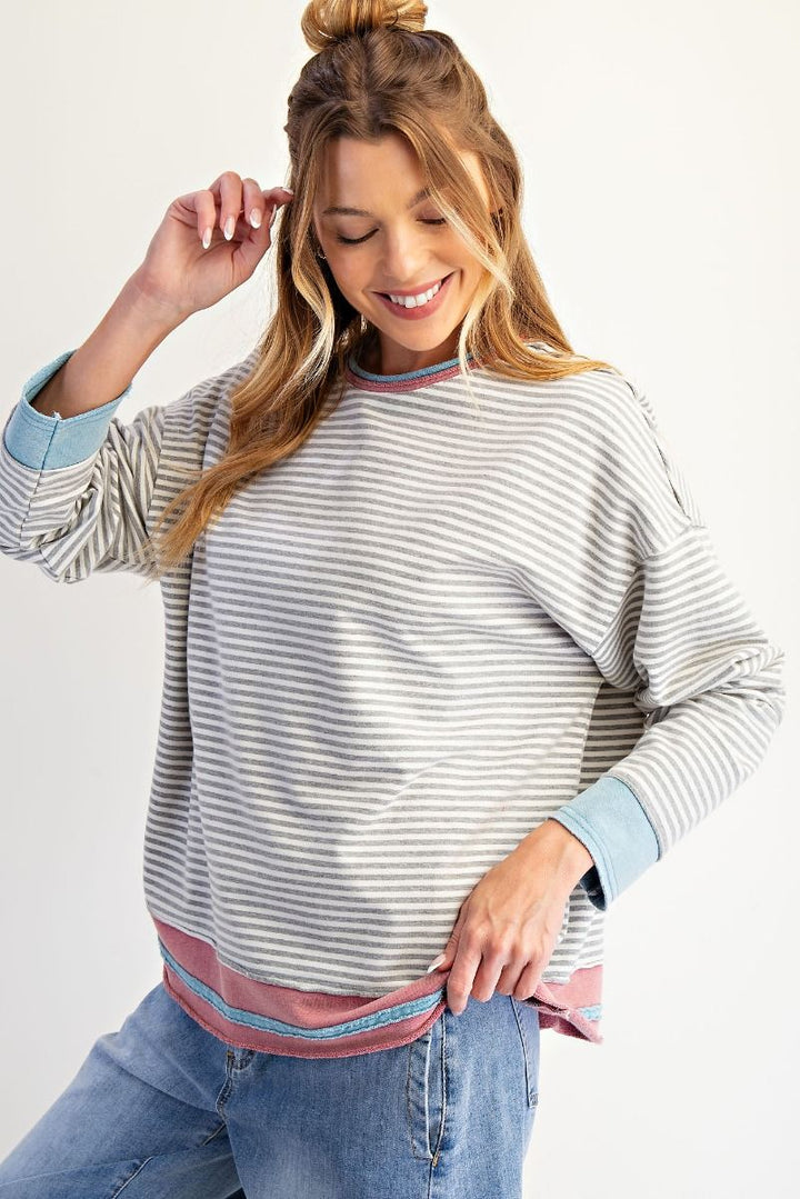 Easel Striped French Terry Top