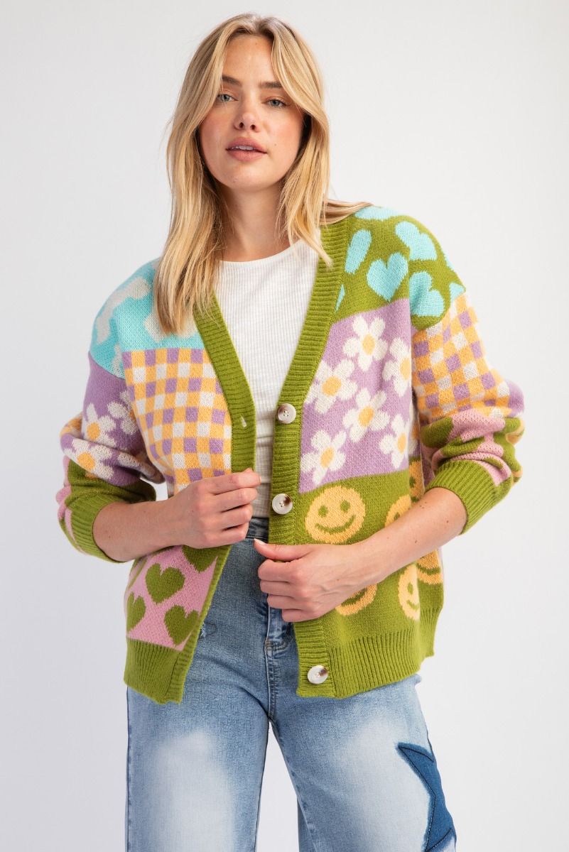 Easel Patchwork Flower Cardigan