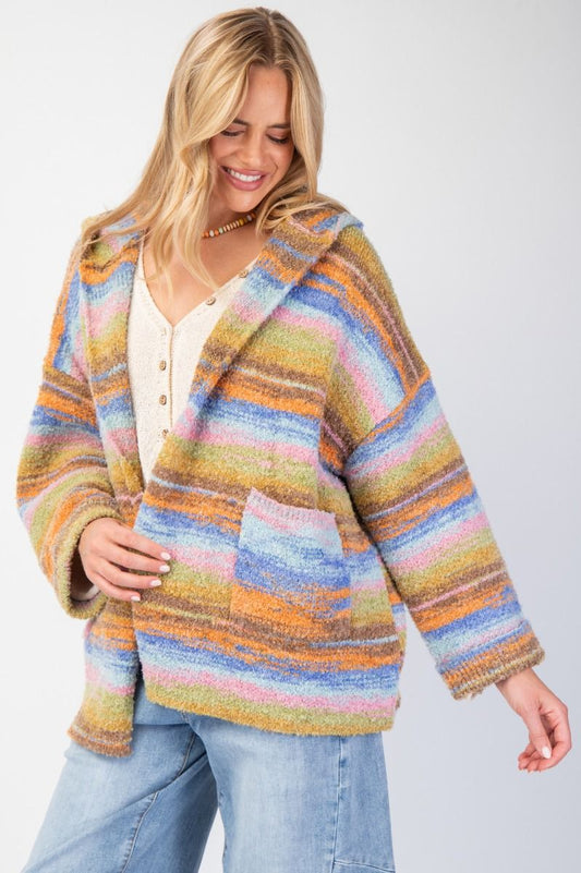 Easel Striped Hoodie Cardigan