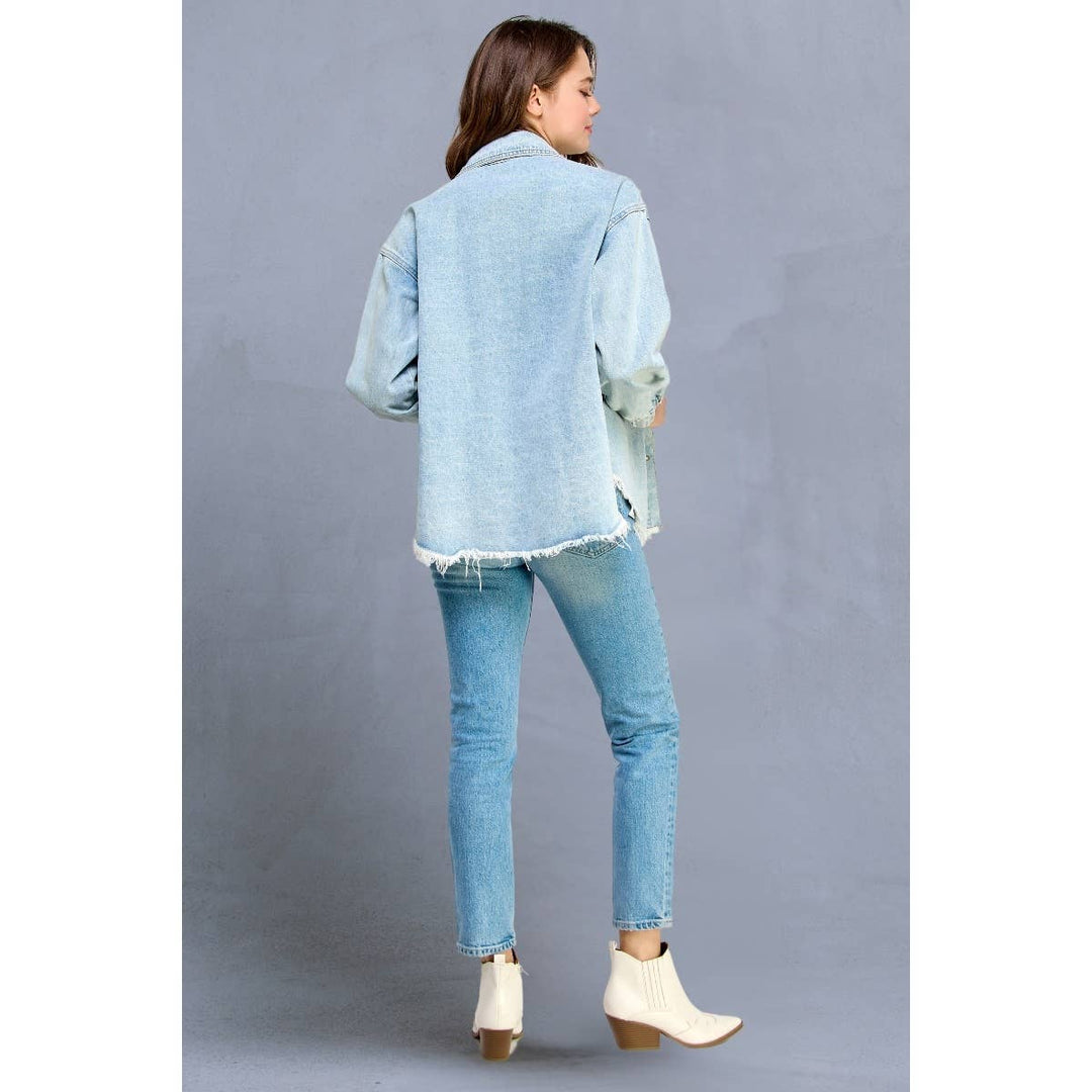 Pearl and Rhinestone Denim Shacket