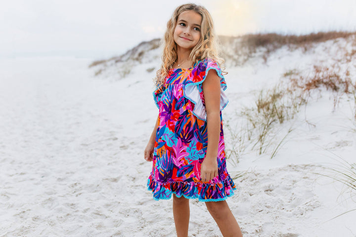 Girls Tropical Ruffle Dress