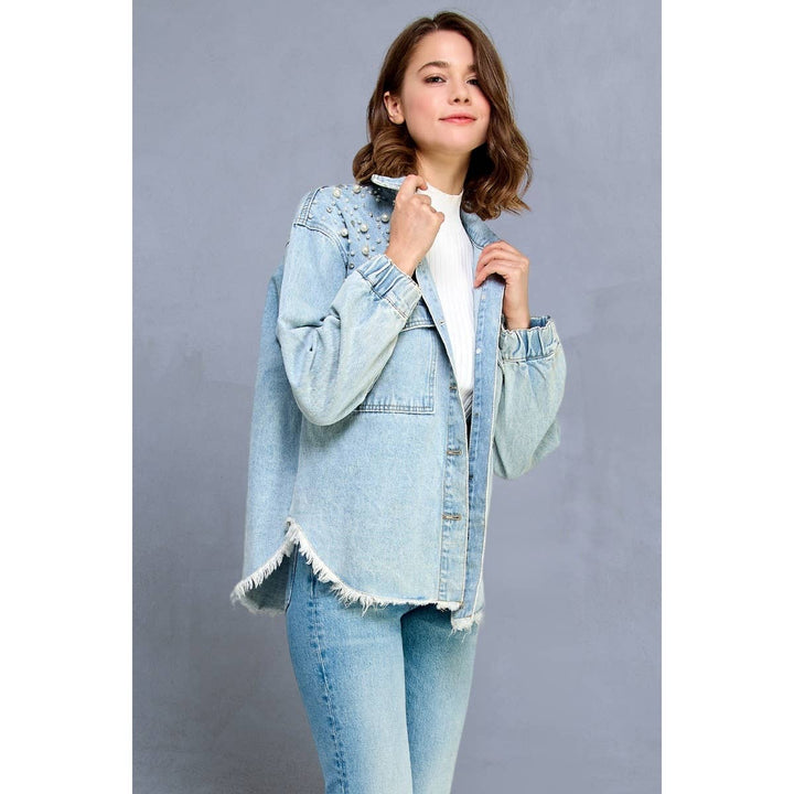Pearl and Rhinestone Denim Shacket
