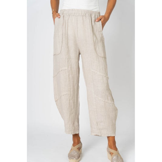 Look Mode Linen pant raw edge detail