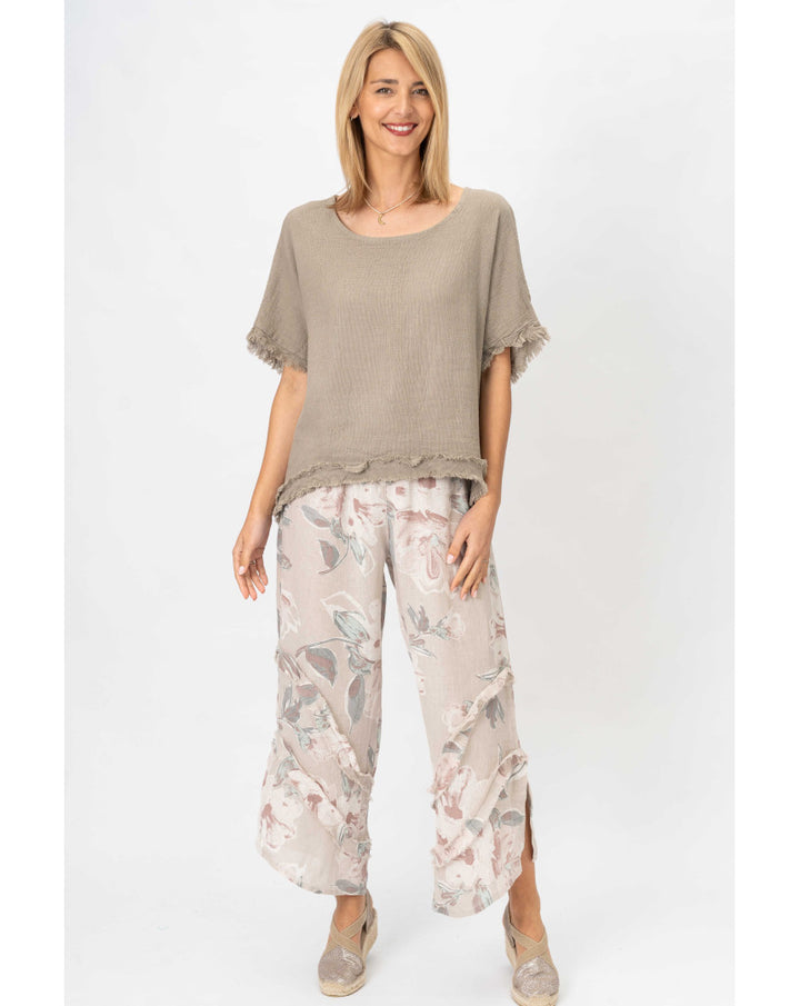 Look Mode Linen/Cotton Raw Edge Top