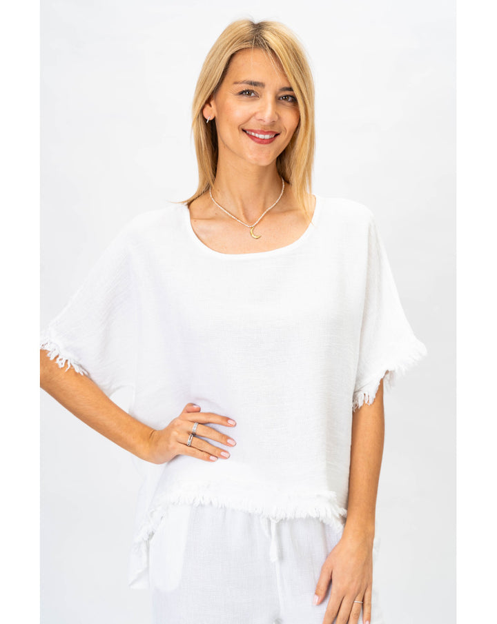 Look Mode Linen/Cotton Raw Edge Top