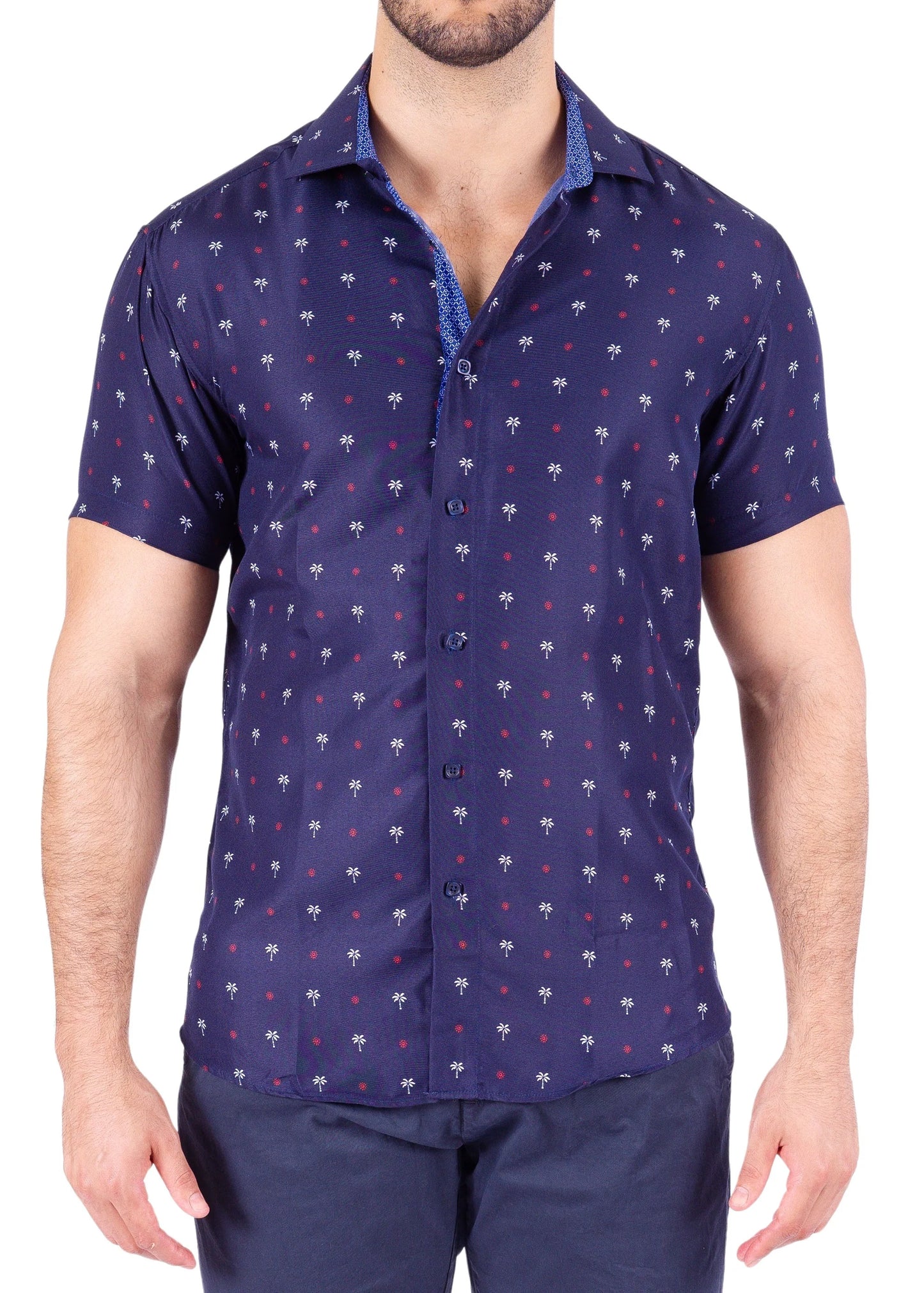 Men's Navy w/ Small Palm Trees SS Shirt