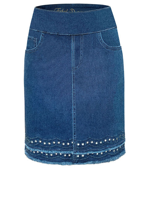 Ethyl Jean Skirt w/embroidered detail
