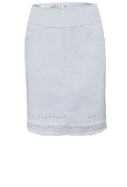 Ethyl Jean Skirt w/embroidered detail