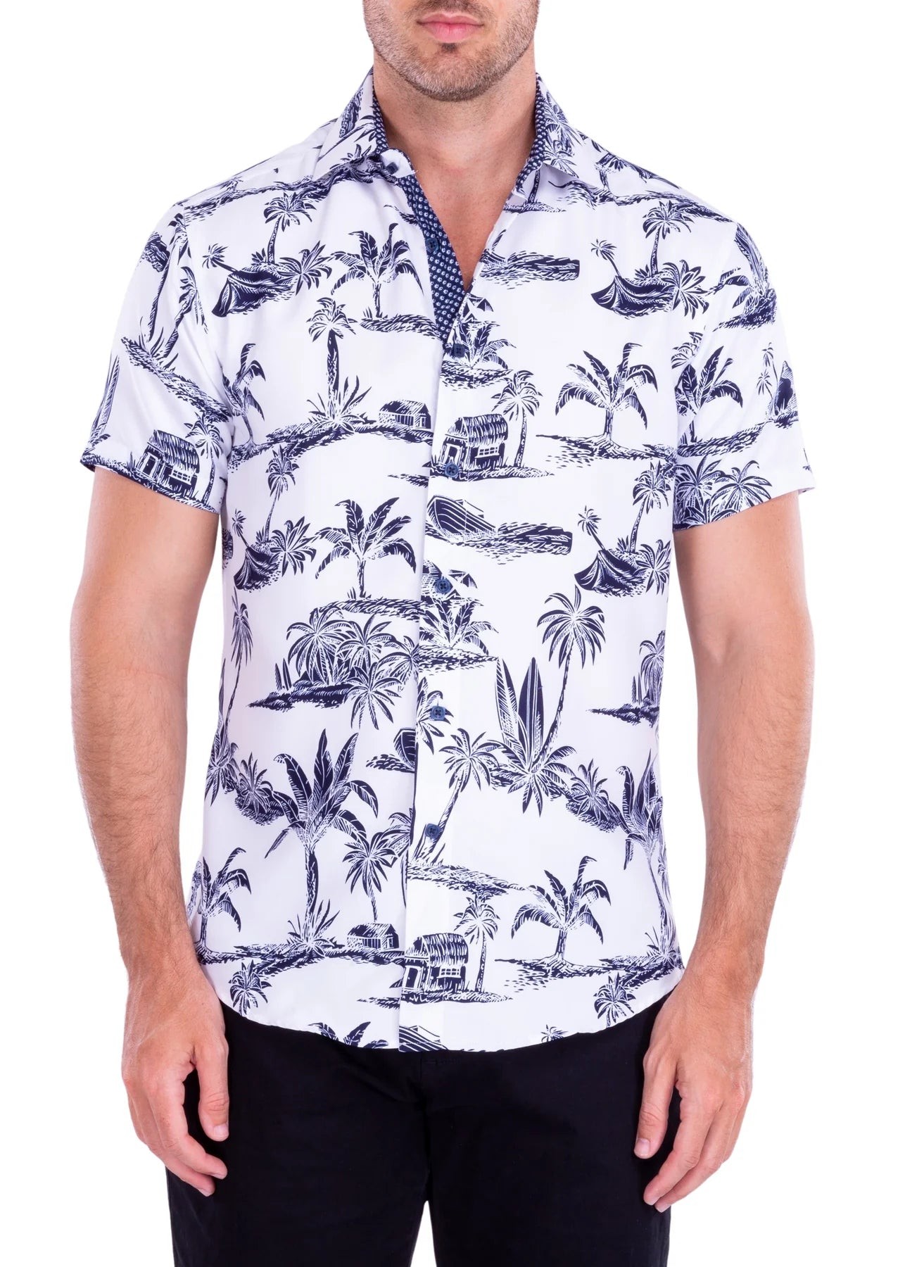 White Shirt w/Blue Palms SS