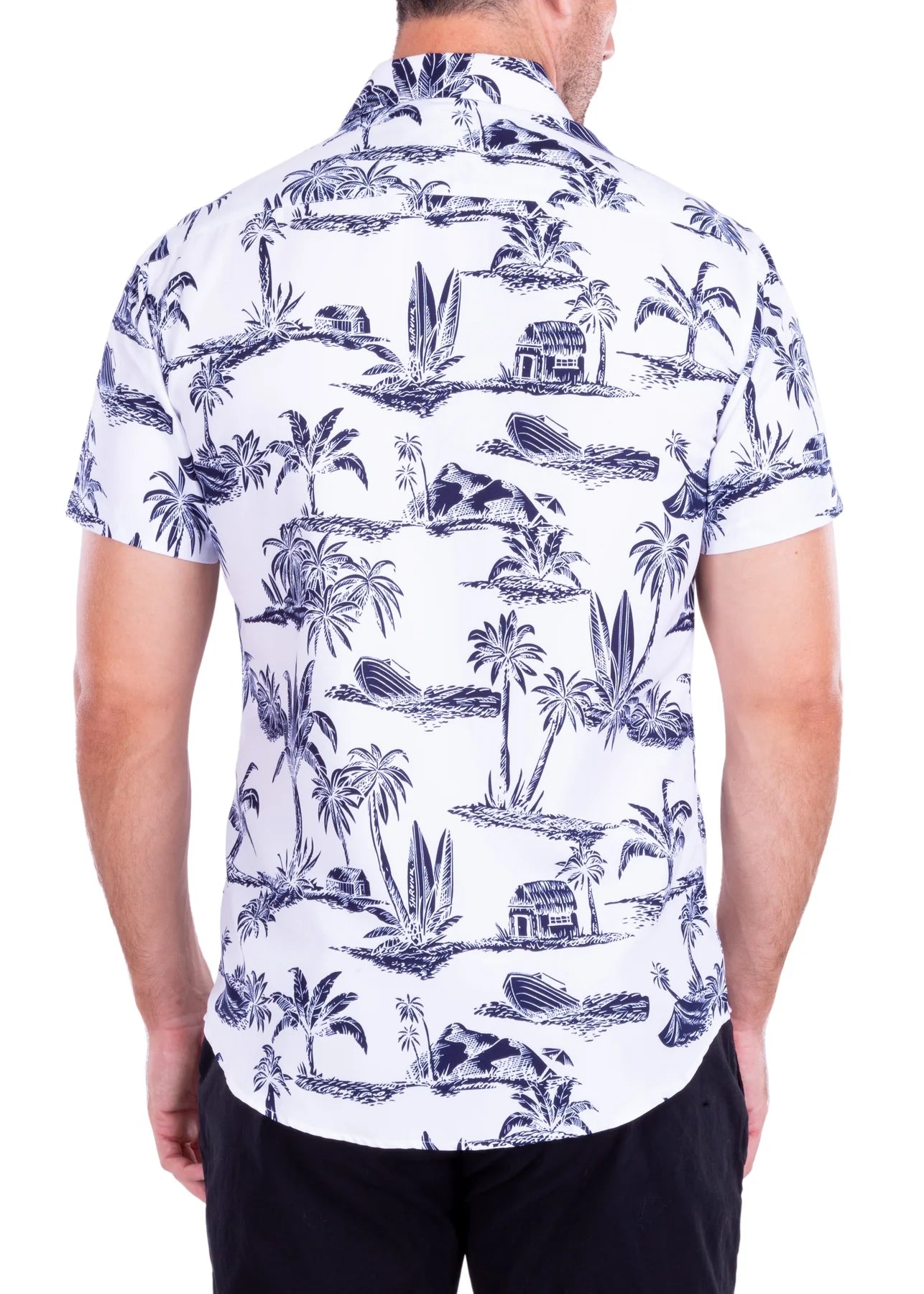 White Shirt w/Blue Palms SS