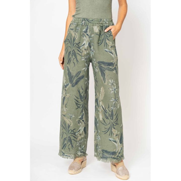 Look Mode linen crop pant printed