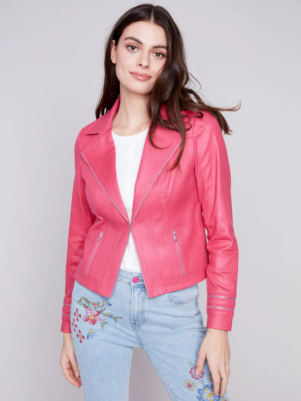 Charlie B Faux Leather Motto Jacket