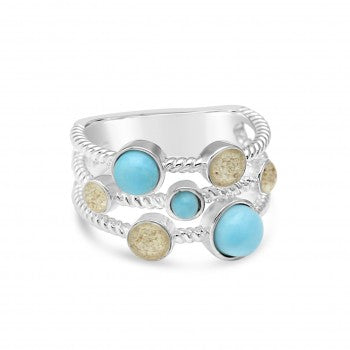 Seven Bezel Ring Larimar FMB Sand & Shells