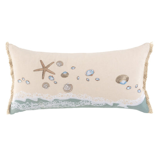 SAND & SHELLS FRINGED LUMBAR PILLOW