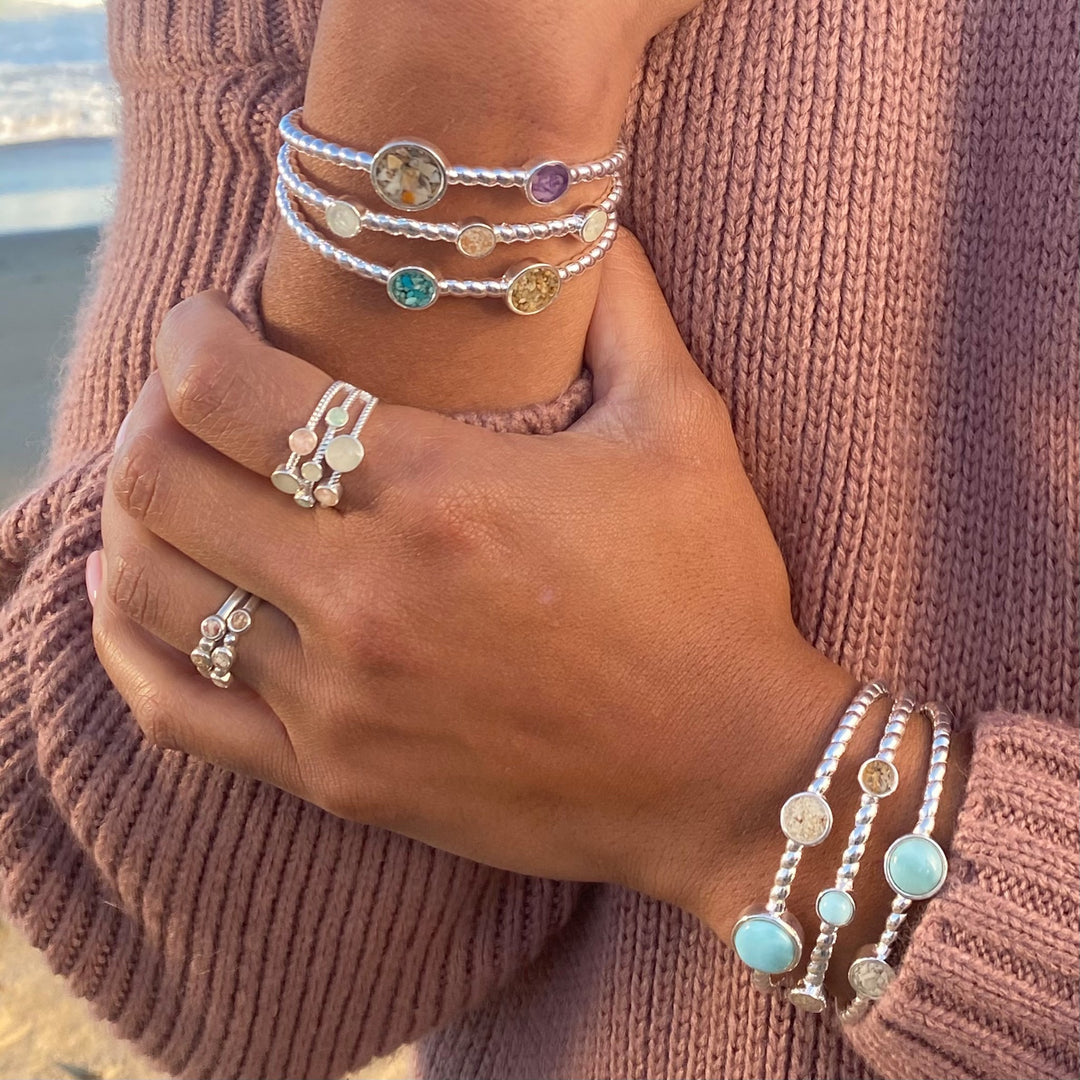 Seven Bezel Ring Larimar FMB Sand & Shells