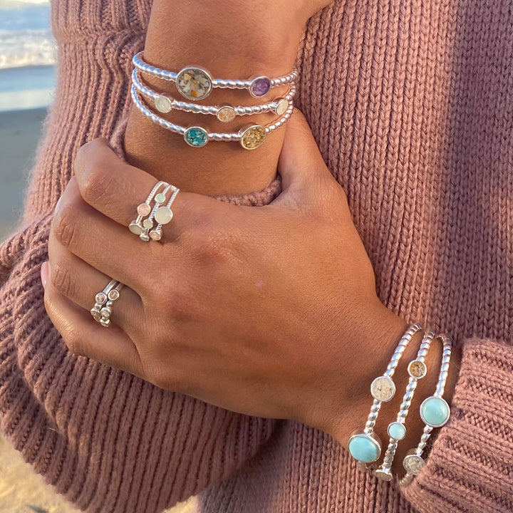 Seven Bezel Ring Larimar FMB Sand & Shells