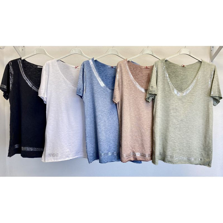 Look Mode Tee w/ Silver Foil Neckline