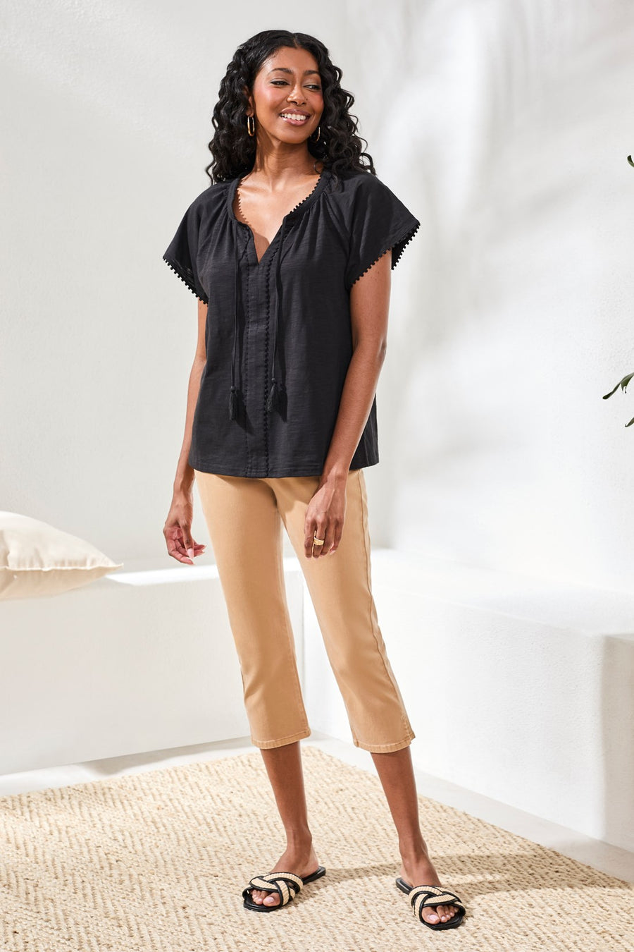 Tribal Short Sleeve Top w/Tassels