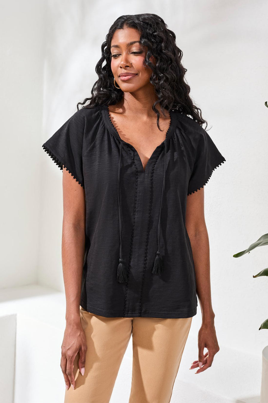 Tribal Short Sleeve Top w/Tassels