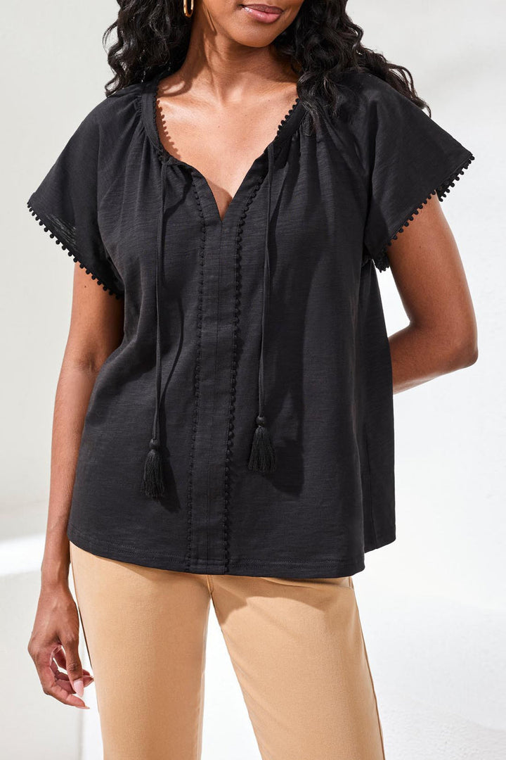 Tribal Short Sleeve Top w/Tassels