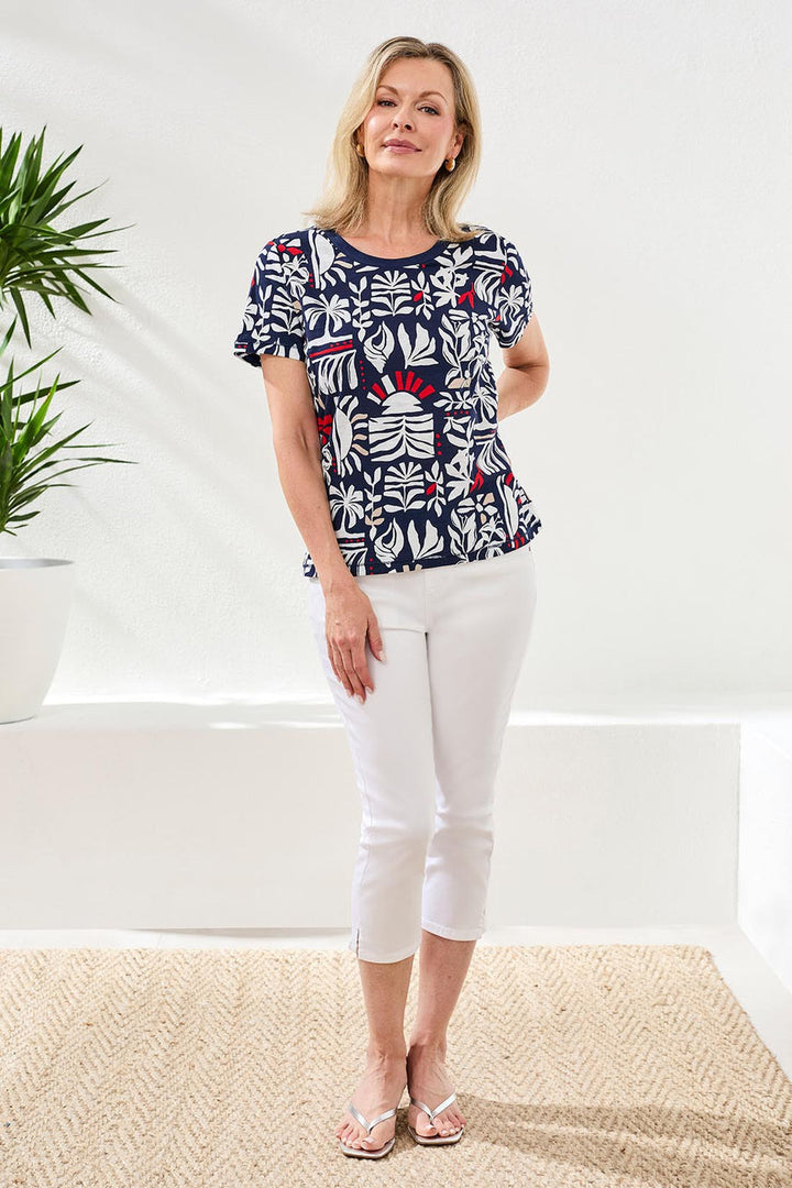 Tribal Crew Neck Print Top