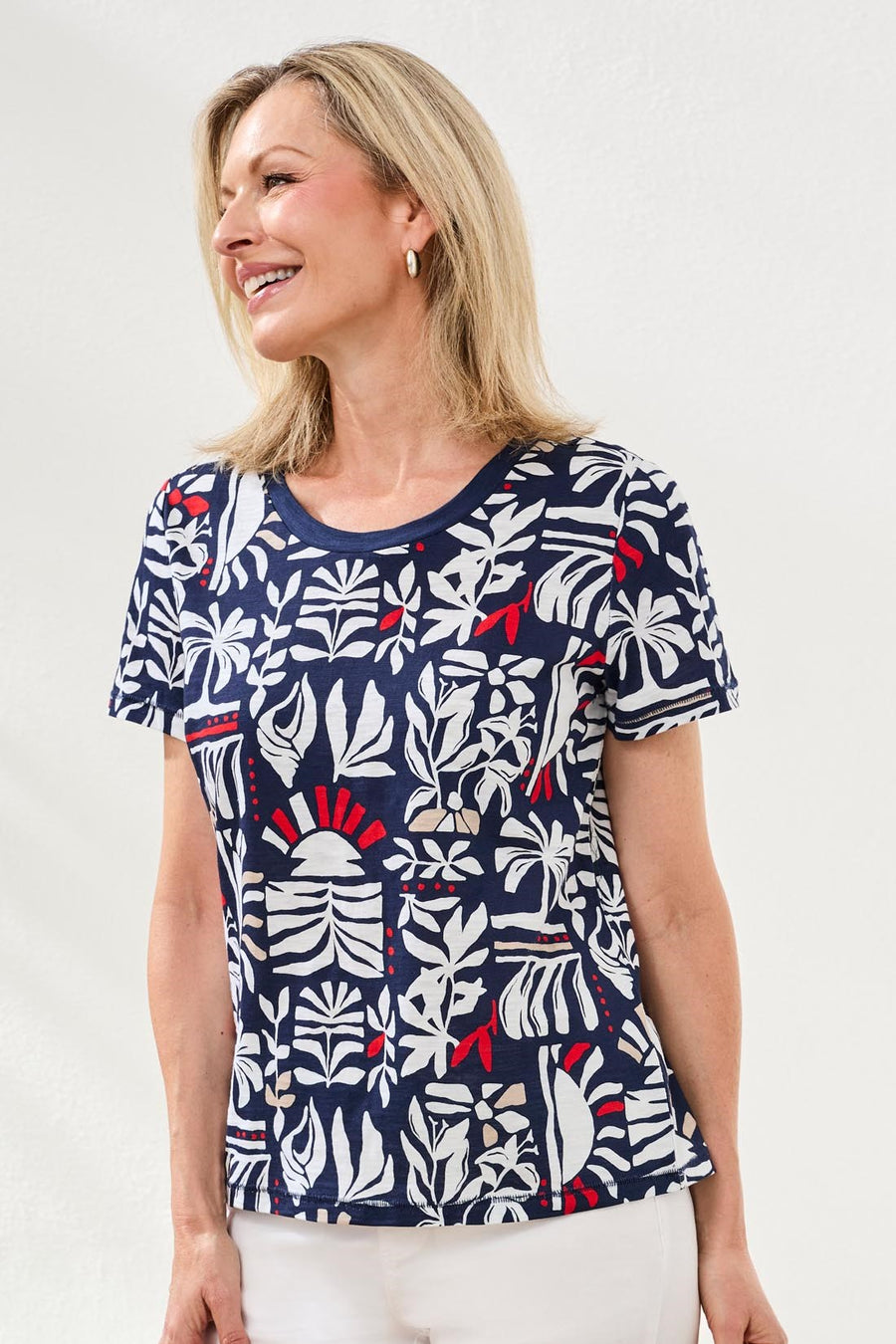 Tribal Crew Neck Print Top