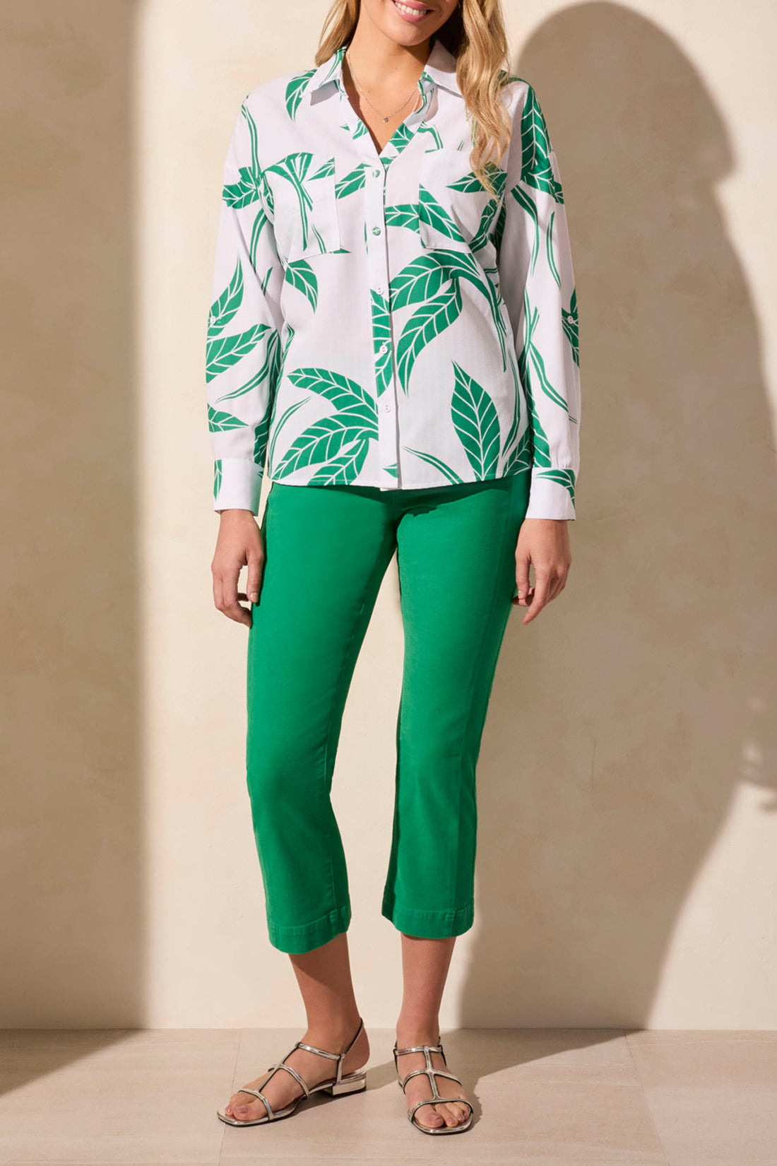 Tribal Green denim capri