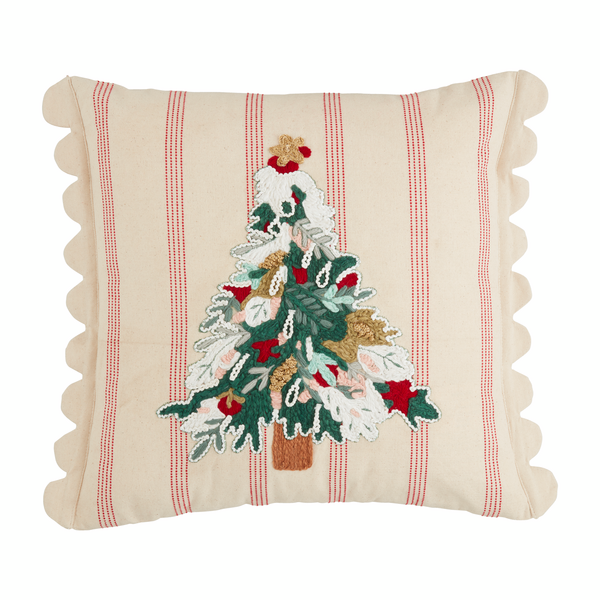 Christmas Striped Embroidered Pillow