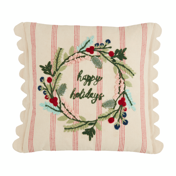 Christmas Striped Embroidered Pillow